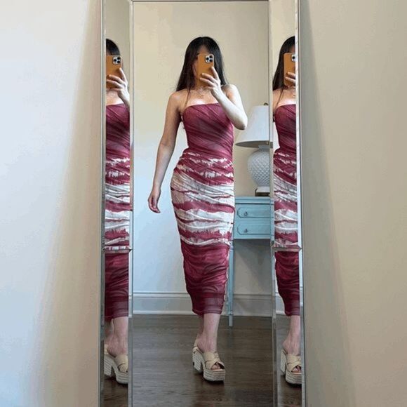 RED MARBLE TULLE CORSET MIDI DRESS ZARA MARBLE Red - Picture 10 of 16